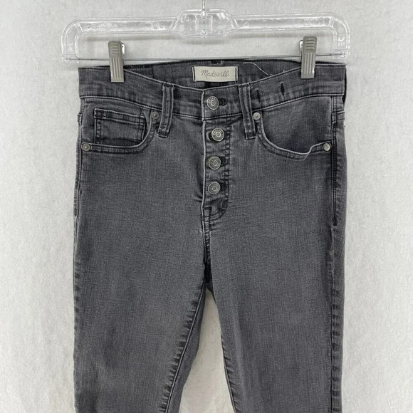 Madewell Jeans Womens 26 Black Wash High Rise Slim Skinny Raw Hem Button Denim - Picture 6 of 11